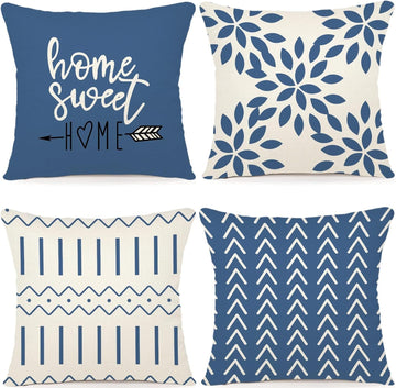 Pillow Covers 18x18 Set of 4, Modern Sofa Throw Pillow Cover, Decorative Outdoor Linen Fabric Pillow Case