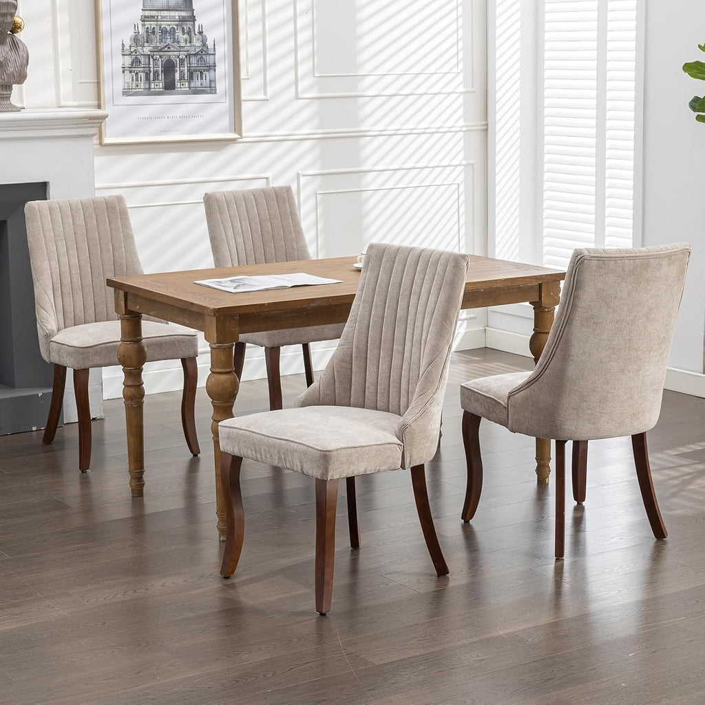 Beige Mid Century Dining Chairs Set of 4, Modern Kitchen & Dining Room Chairs Set of 4, Fabric Upholstered Kitchen
