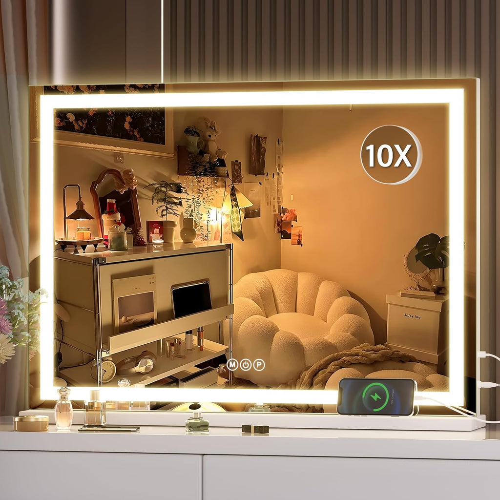 Vanity Mirror with Lights, 28" x 20" LED Makeup Mirror, Lighted Makeup Mirror with Dimmable 3 Modes, Touch Screen