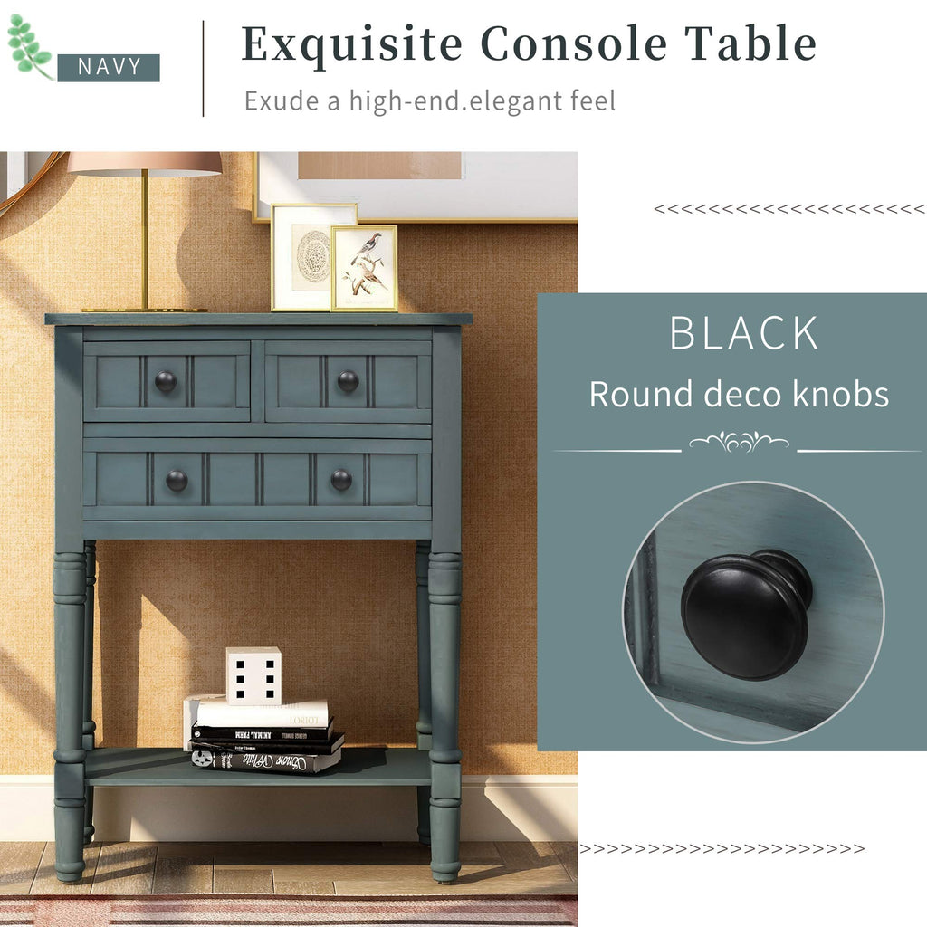 Narrow Console Table, Farmhouse Entryway Table Slim Sofa Table with Three Storage Drawers and Bottom Shelf, Wood