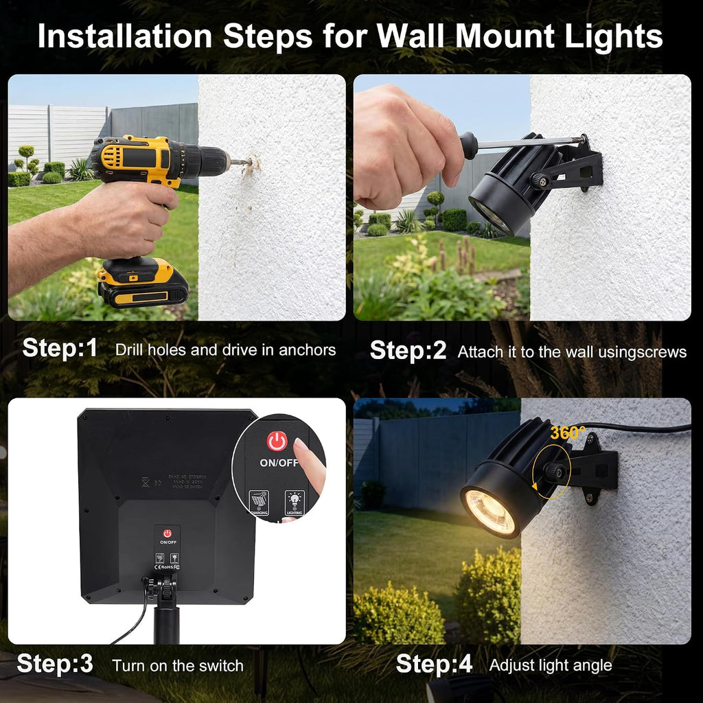 Solar Spot Lights Outdoor Waterproof, 4-in-1 Solar Landscape Lighting Dusk to Dawn Solar Uplights, 3000K Bright LED