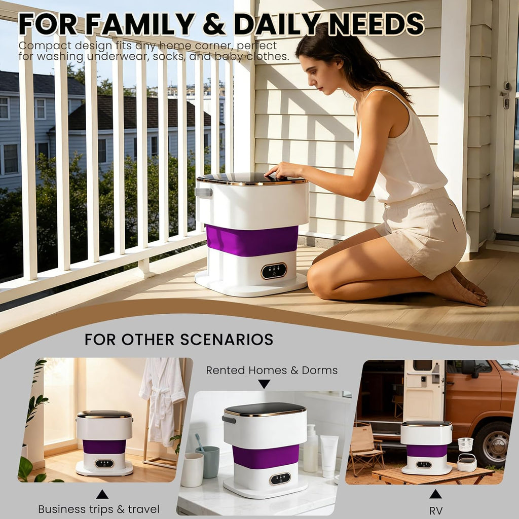 Portable Washing Machine Mini Washer for Apartments - Compact, Foldable Countertop Clothes Washer & Dryer Combo, Small