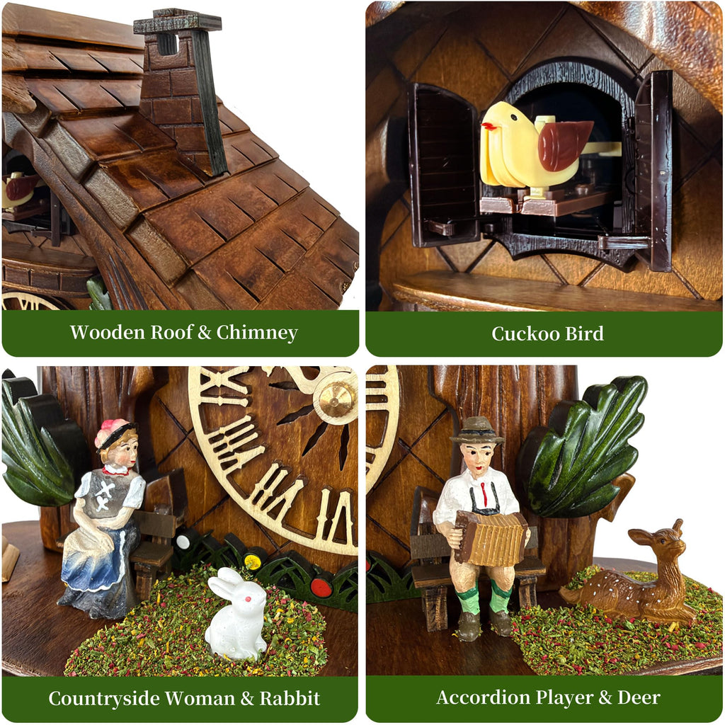 Musical Cuckoo Clock for Wall, Black Forest Chalet, Quartz