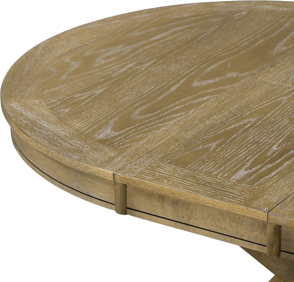 54" Round Extendable Dining Table for 4-6, Mid Century Modern Wood Table for Kitchen, Restaurant, Cafe, Natural