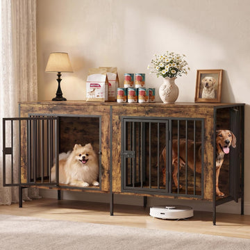 Wooden Double Dog Crate Furniture, Brown
