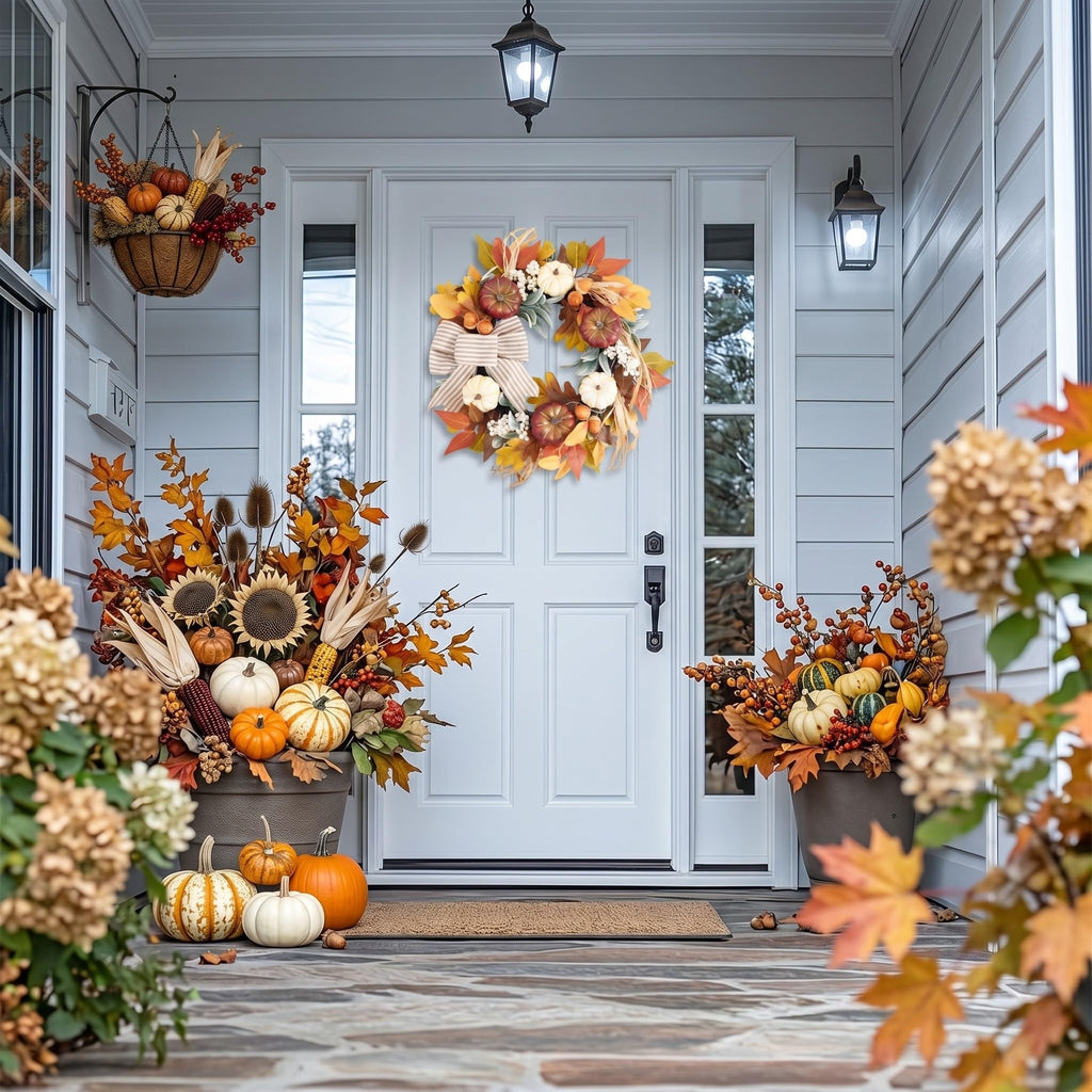 20'' Fall Wreaths for Front Door with LED Lights