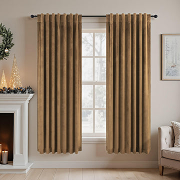 Velvet Room Darkening Curtains Gold Brown Divider Silk Satin Textured Thermal Soundproof Noise Reducing Drape for