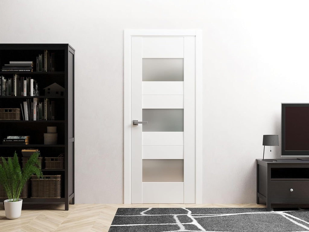 Solid French Door Opaque Glass 42x84 inches/Sete 6003 White Silk/Single Regular Panel Frame Handle/B