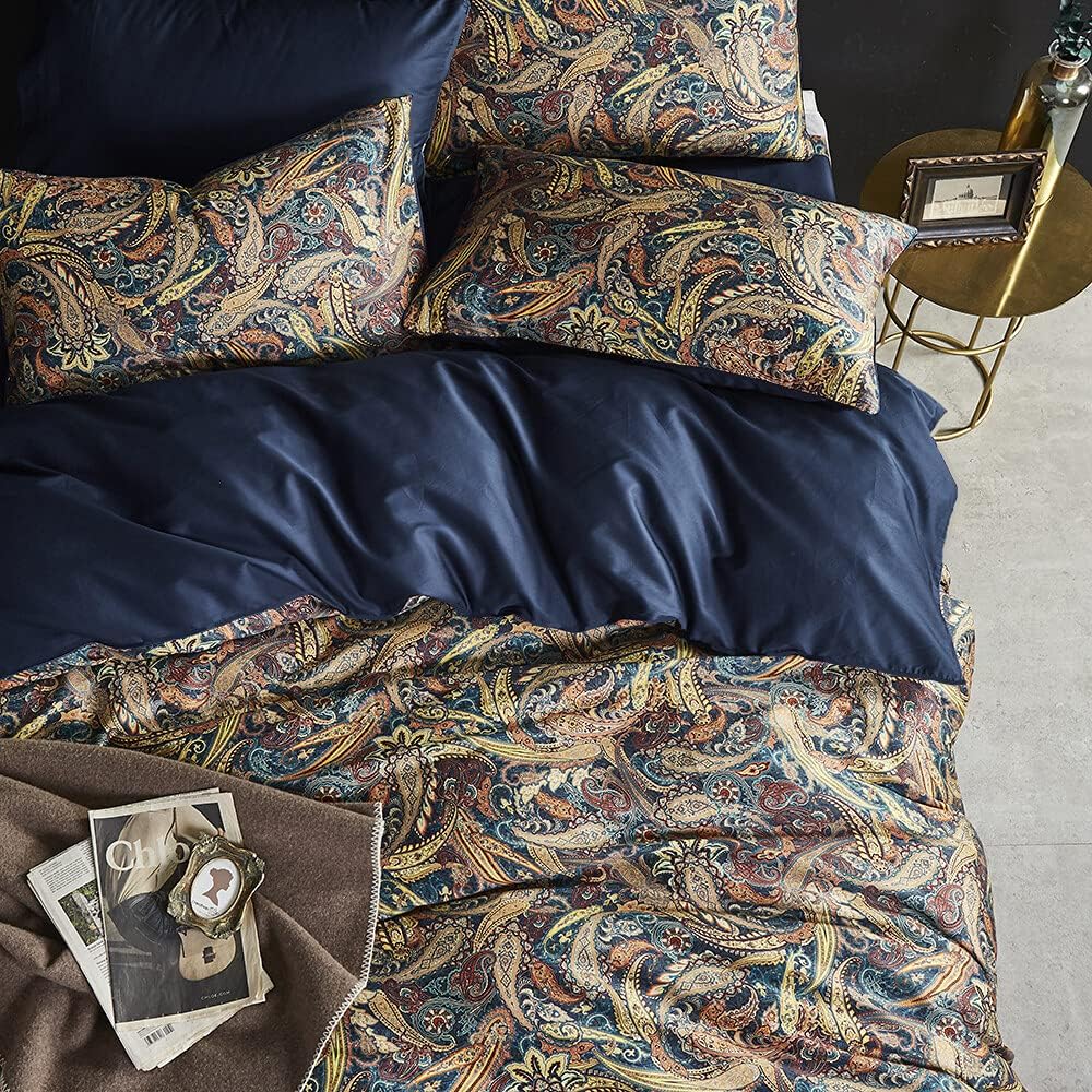 Duvet Cover Set Boho Floral Pattern Duvet Cover for Bed Vintage Soft Bedding Leaf Print Paisley