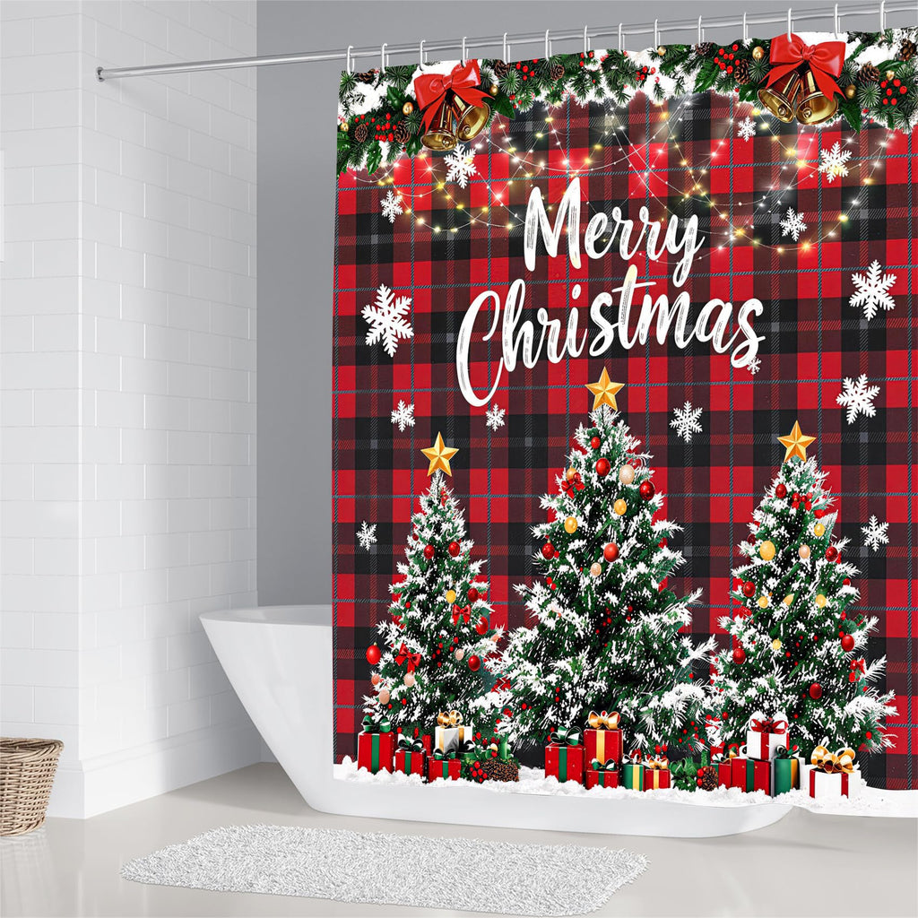 4Pcs Christmas Set Red Buffalo Plaid Bathroom Set