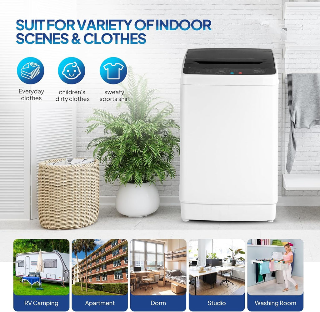 30LBS Fully Automatic Washer, 2 in 1 Portable Washing Machine, Top Load Washer and Spin Dryer Combo with Drain Pump, 8