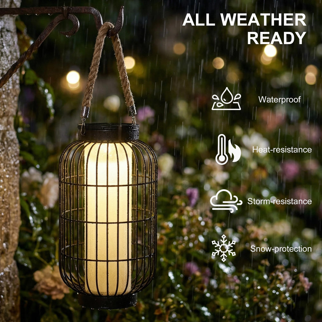 Large Solar Lanterns Outdoor, Rustic Style Metal Patio Solar Lantern