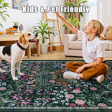 10x14 Area Rugs for Living Room: Floral Washable Rug Vintage Large Soft Boho Non-Slip Carpet Stain R