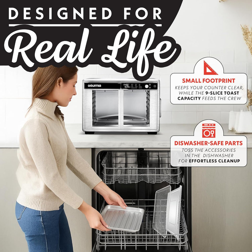 French Door Air Fryer Oven - 37 Qt Large Capacity Convection Toaster Oven, FryForce 360°, Digital Display, 12 Cooking