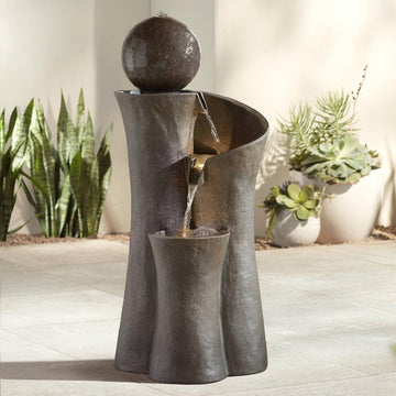Sphere Curve 39 1/2" High Large Modern Zen Indoor Outdoor Decor Faux Stone Floor Fountain with Light LED Waterfall
