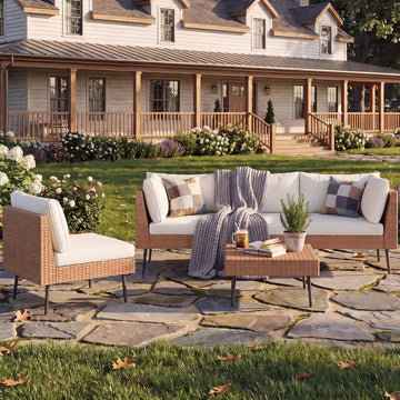 5-Piece Tight Weave Outdoor Patio Sectional, Luxe Outdoor Sofa with Premium Polyester & Ergonomic Design, All-Weather