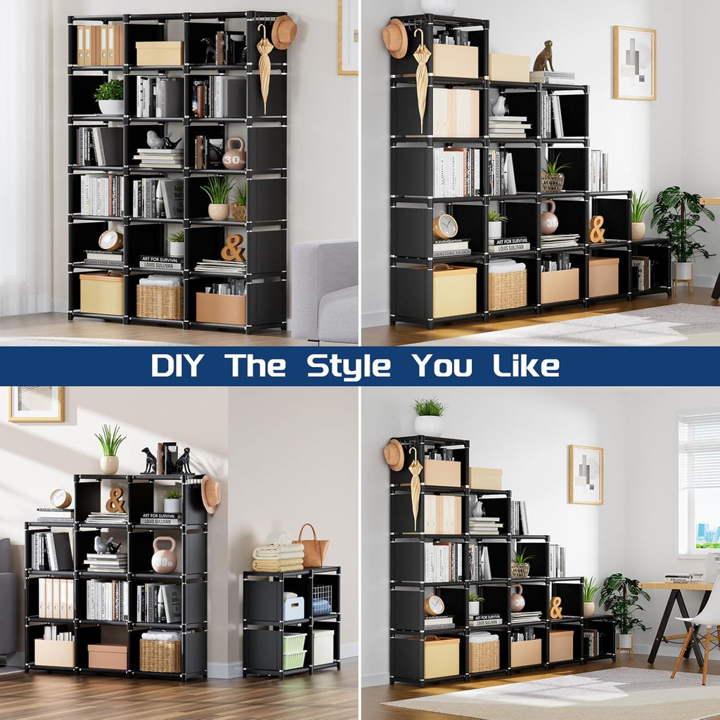 Bookcase, 18-Cube Extra Large Book Shelf, DIY Cube Storage Organizer - Black