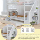Twin Over Twin Bunk Bed with Trundle, Storage Staircase and Full Length Guardrail, Solid Wood Stairway Bunk Bed