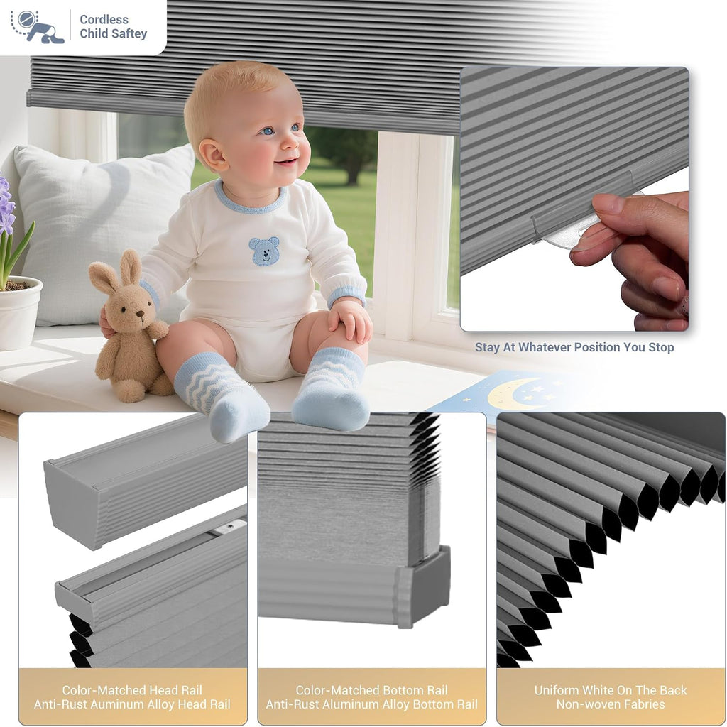 Top Down Bottom Up Cordless Cellular Shades,Black,21" W x 48" H
