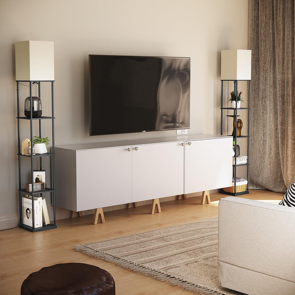 5 Tier Floor Lamp with Shelves, Modern Square Standing Lamp with 3 Color Temperature Bulb, Corner Display Bookshelf