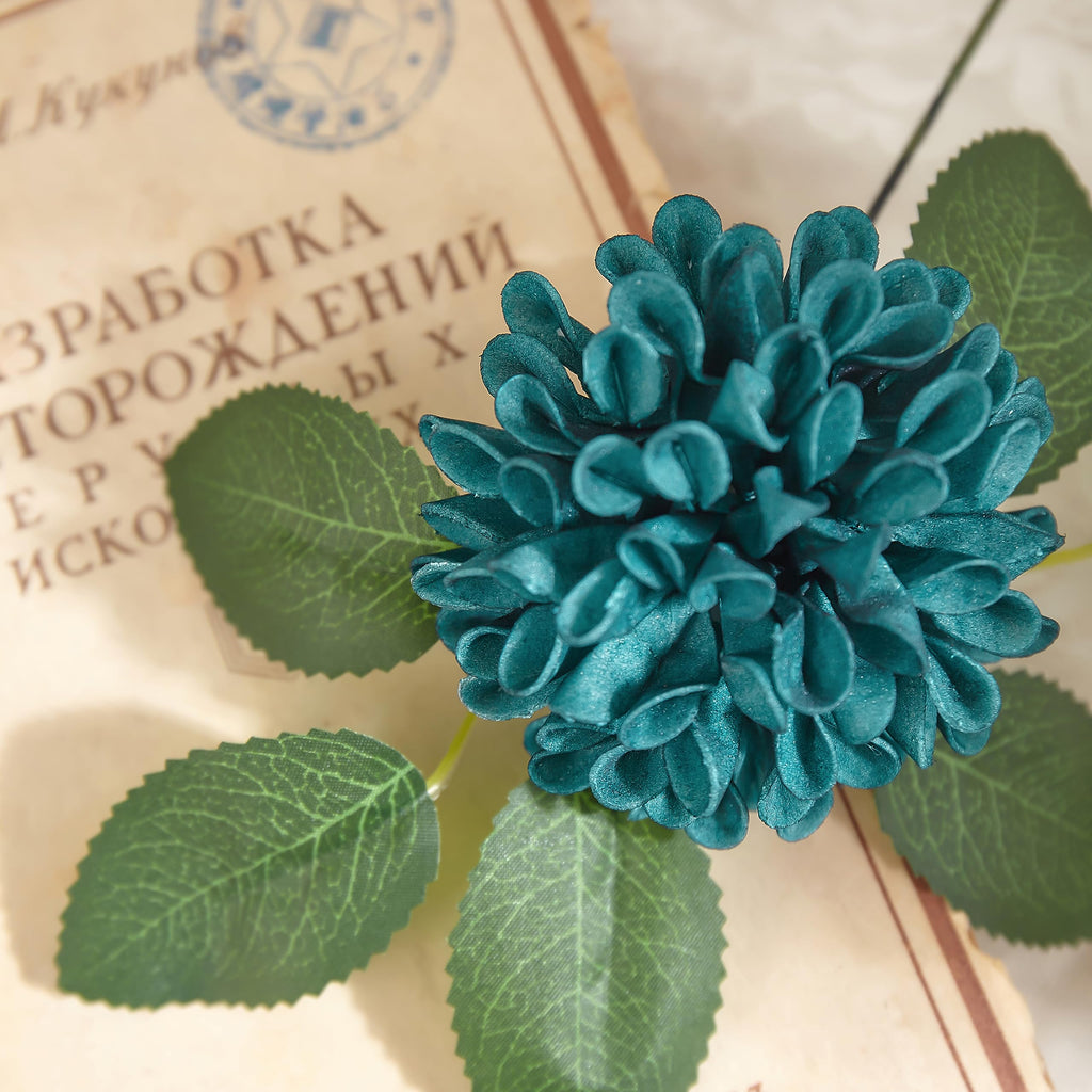 Artificial Flowers, 25pcs Dark Teal Artificial Rose and Dahlia for Wedding
