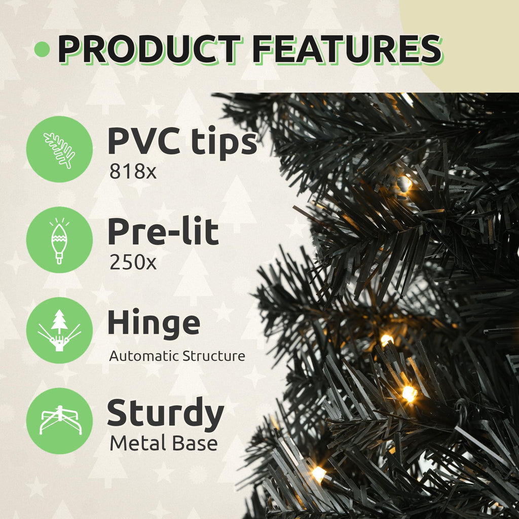 6ft Prelit Black Christmas Tree with Remote & 11 Light-Modes