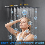 Shower Faucet Set, 12" Ceiling Mount Rainfall Shower System with 12'' Top Head+6'' Side Head and Multi-function