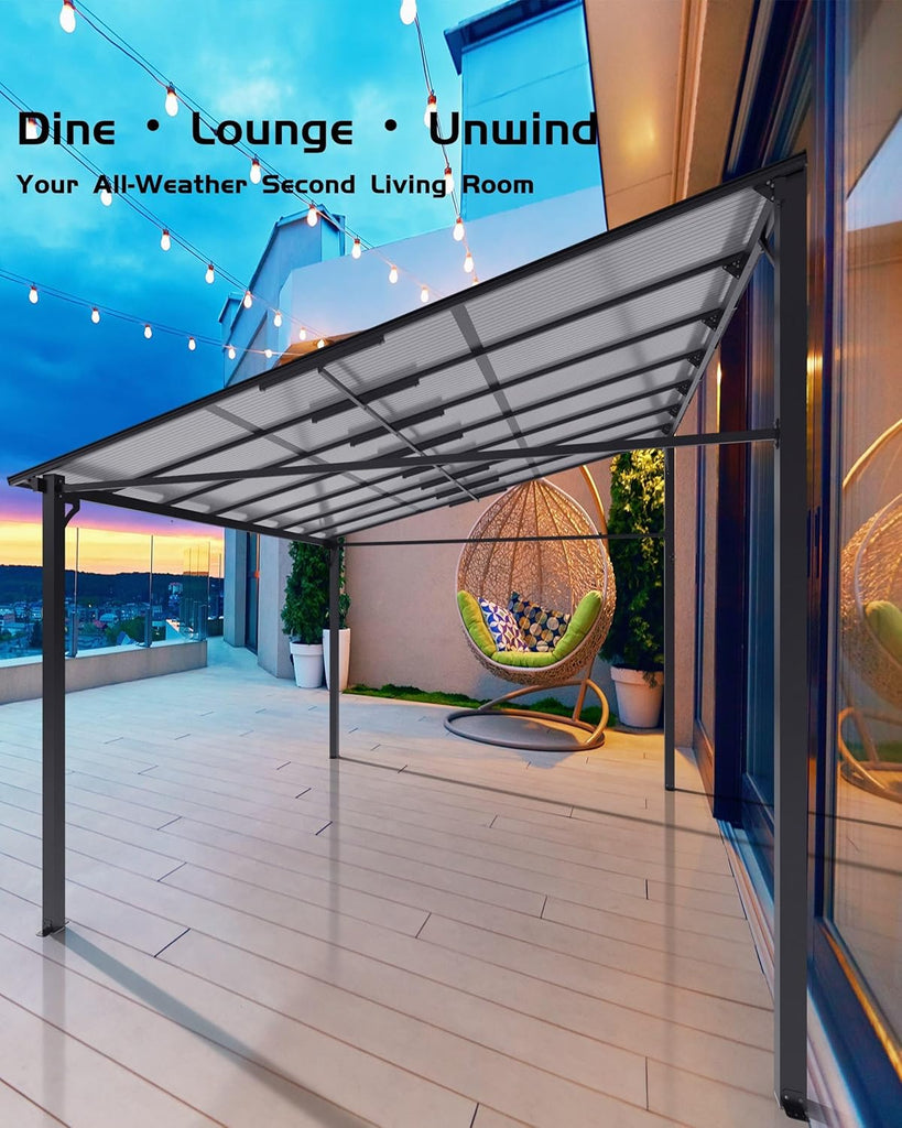 10 ft x 10 ft Lean to Gazebo, Hardtop Wall Pergola with Polycarbonate Roof