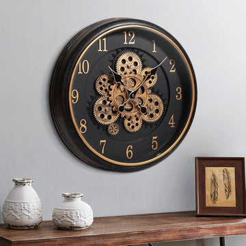 Large Wall Clock with Moving Gear, 40cm / 16 Inch Retro Wall Clock for Living Room Decor, Industrial Steampunk Decorative Wall Clock...