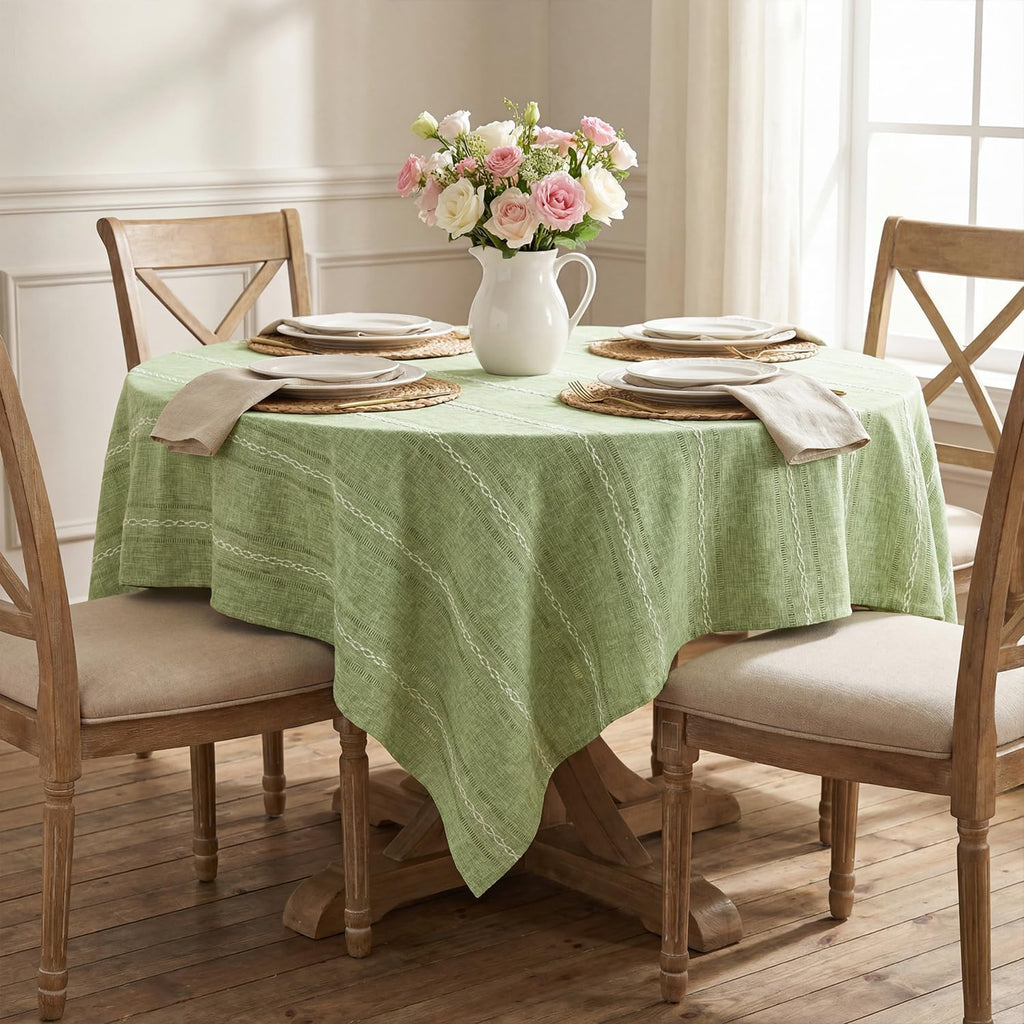 Sage Green Cotton Blend Tablecloth 60×84 Inch Rectangular, Farmhouse Style, Wrinkle Resistant Washable Table Cloth