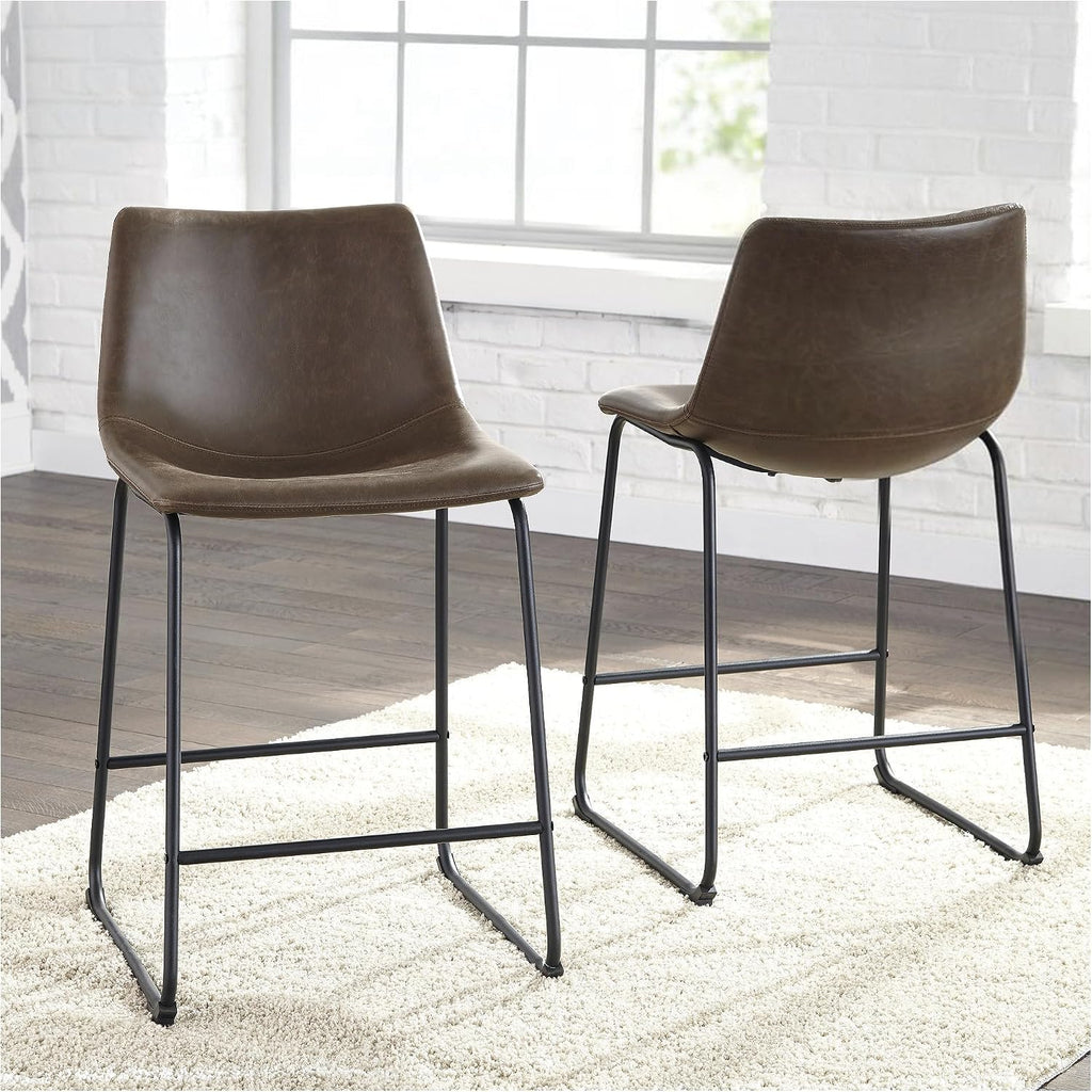 Centiar 24" Counter Height Modern Bucket Barstool 2 Count, Brown