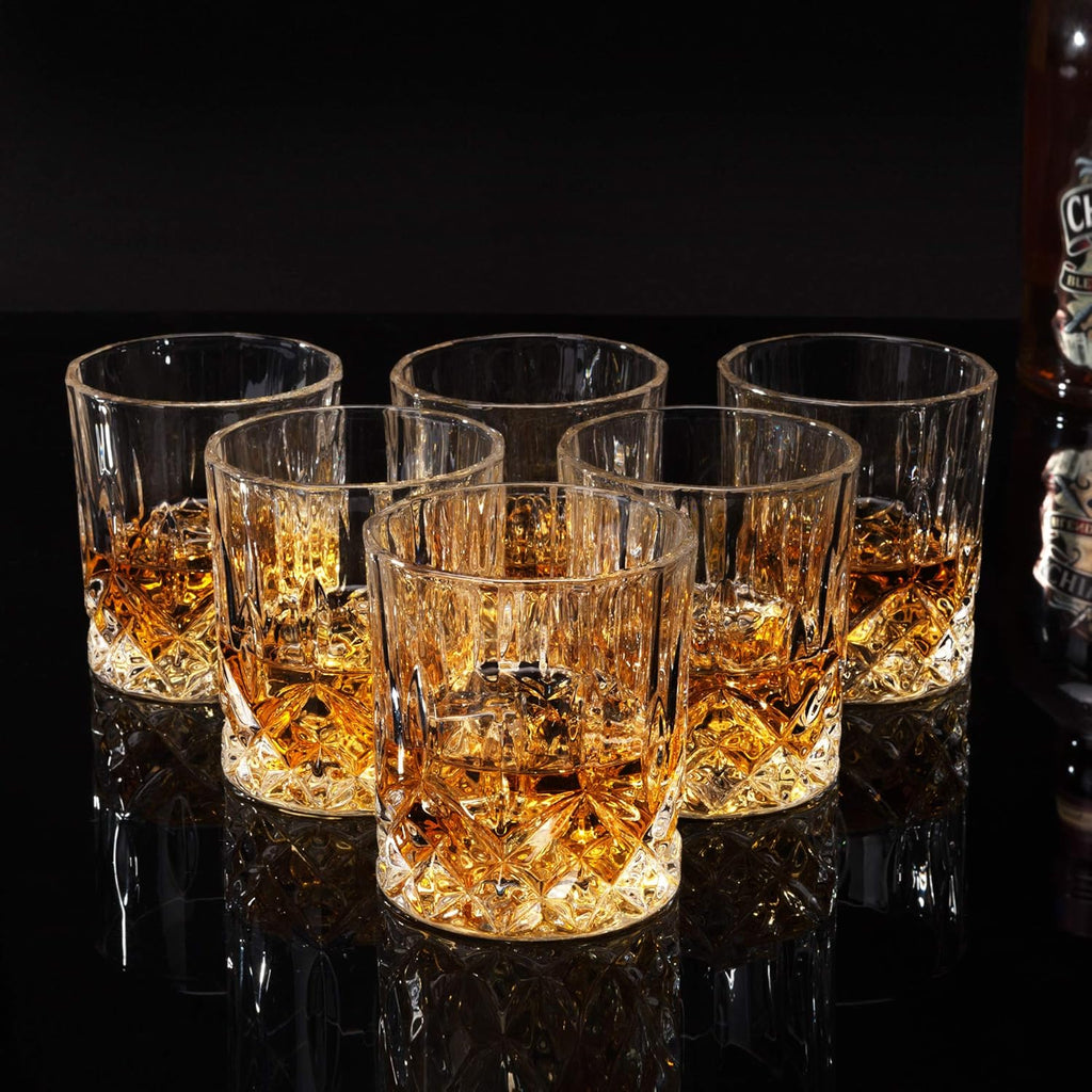 Whiskey Glasses Set of 6 with Elegant Gift Box,10 Oz Premium Old Fashioned Crystal Glass Tumbler for Liquor, Scotch