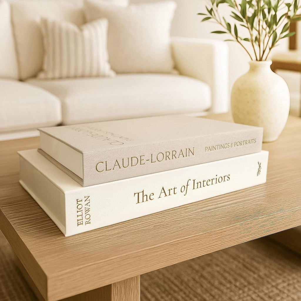 Decorative Books - Set of 2 Linen Hardcover Boxes with Storage - Aesthetic Fake Books for Decoration , Shelf