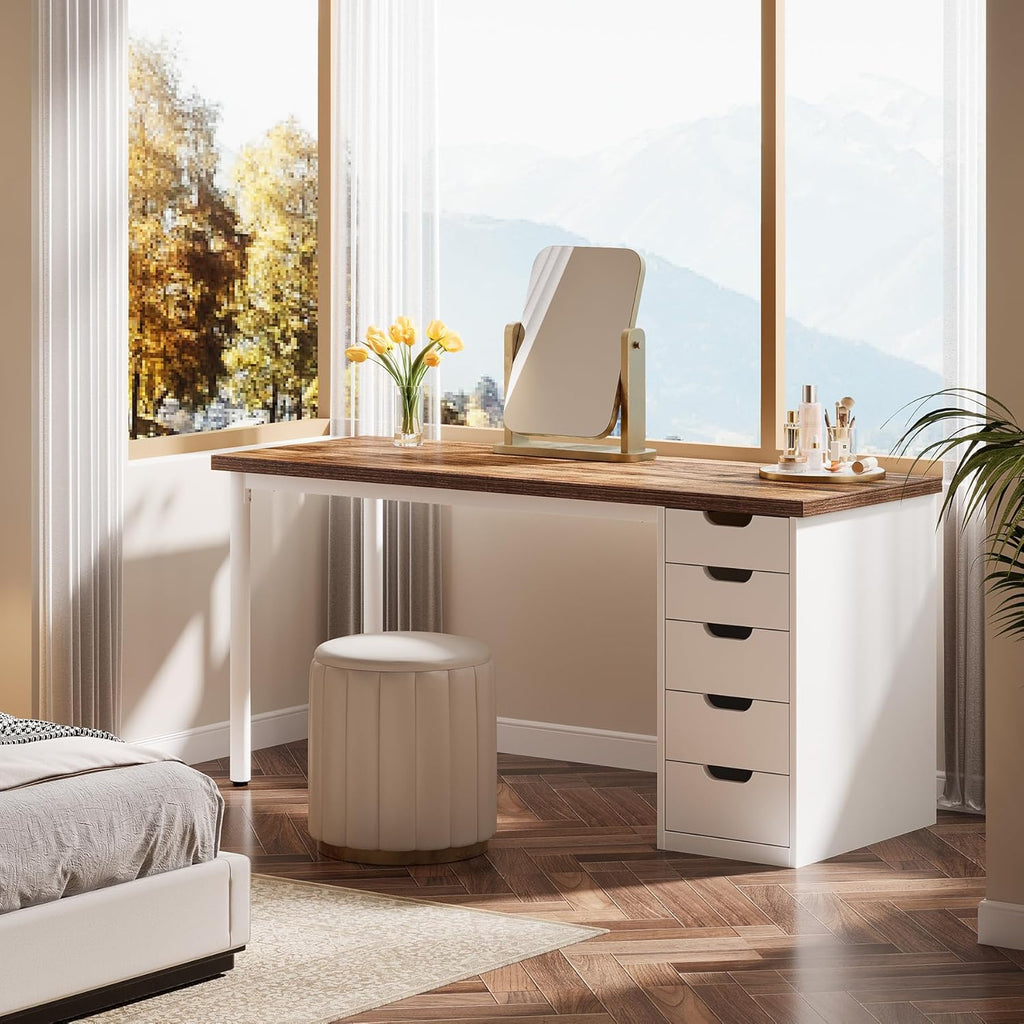Modern Simple Computer Desk, 47 Inches PC Desk with 5 Reversible Drawers