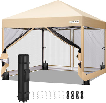 10x10ft Easy Pop-Up Canopy, Outdoor Screen Tent with Mosquito Netting, 2 Zipper Doors