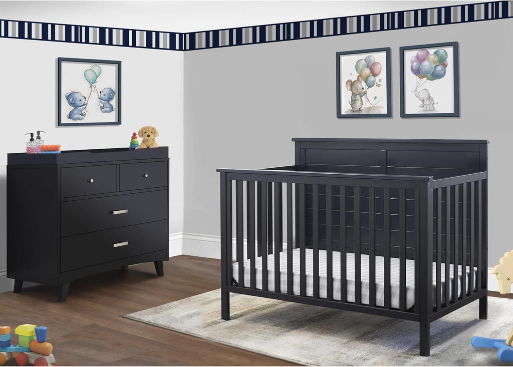 Crib, Classic 4-in-1 Convertible Pannel Crib, Baby Crib Made of Wood, Non-Toxic Finish, Wooden Baby Bed