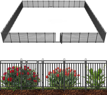 Decorative Garden Fence Metal Dog Fence Outdoor for Yard, 110ft (L) × 40in (H), 42 Panels + 6 Gates, Heavy Duty