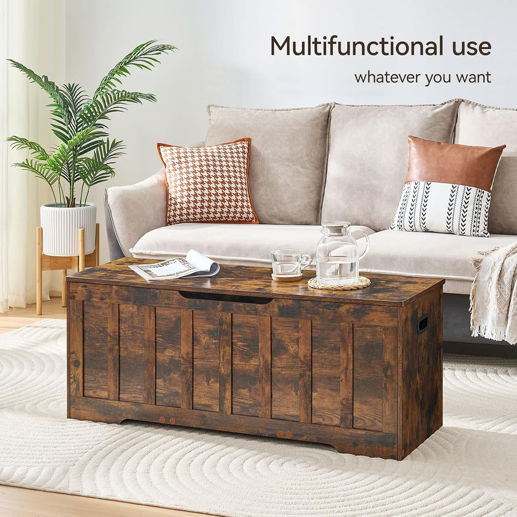 47.2"Storage Chest Extra Large,Wooden Storage Bench(Rustic Brown) | Storage trunk with 2 Safety