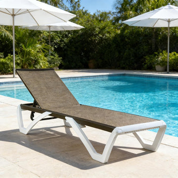 Outdoor Chaise Lounge Chair, Fully Flat Adjustable Patio Lounger | Aluminum Frame & Resin Legs, Textilene Fabric