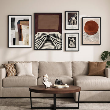 Large Framed Black and White Abstract Wall Art , 5 Piece Neutral Canvas Prints Paintings Artwork for Walls, Mid