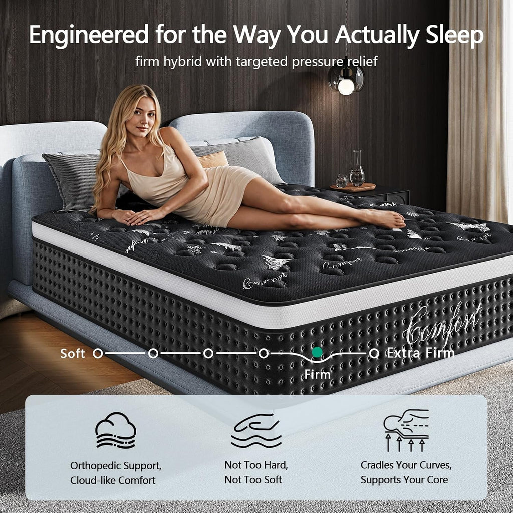 Full Mattress, 12 Inch Full Mattress in a Box, with Pocket Springs & Cooling Memory Foam, Hybrid Firm Mattresses