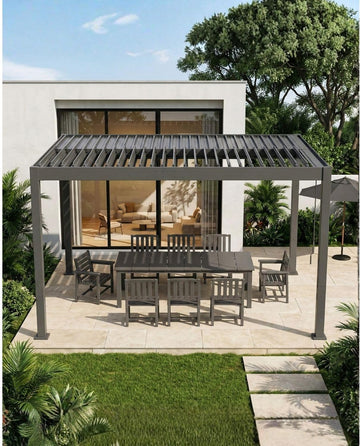 Louvered Pergola, 5x8 FT Outdoor Pergola with Adjustable Roof and Drainage System