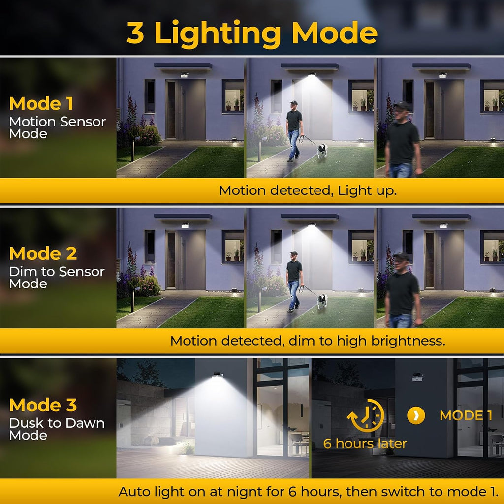 Split-Design Solar Motion Sensor Security Lights Outdoor, 2 Pack | IP65 Waterproof Solar Outdoor Wall Light, With