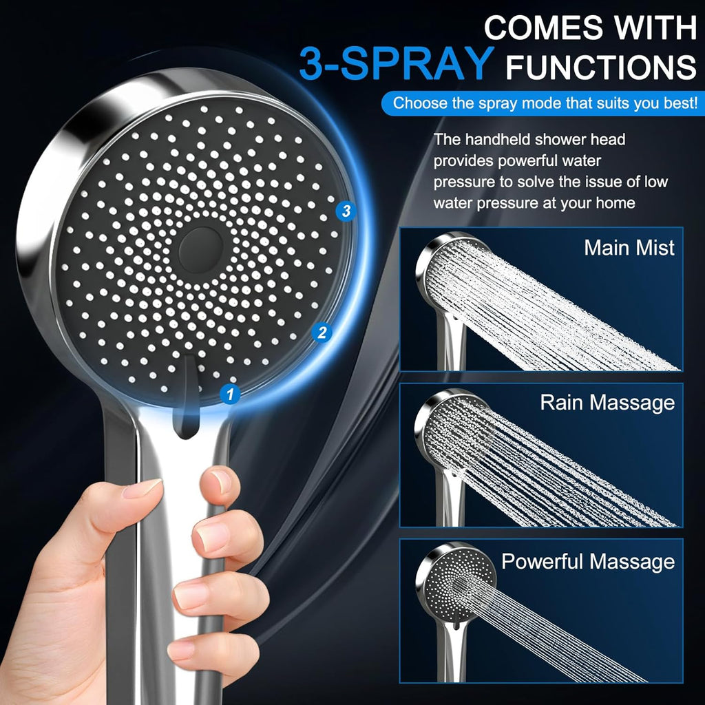 Shower Head, Rain Shower Head with Handheld Spray Combo, 10 Inch Adjustable High Pressure Rainfall Shower Head