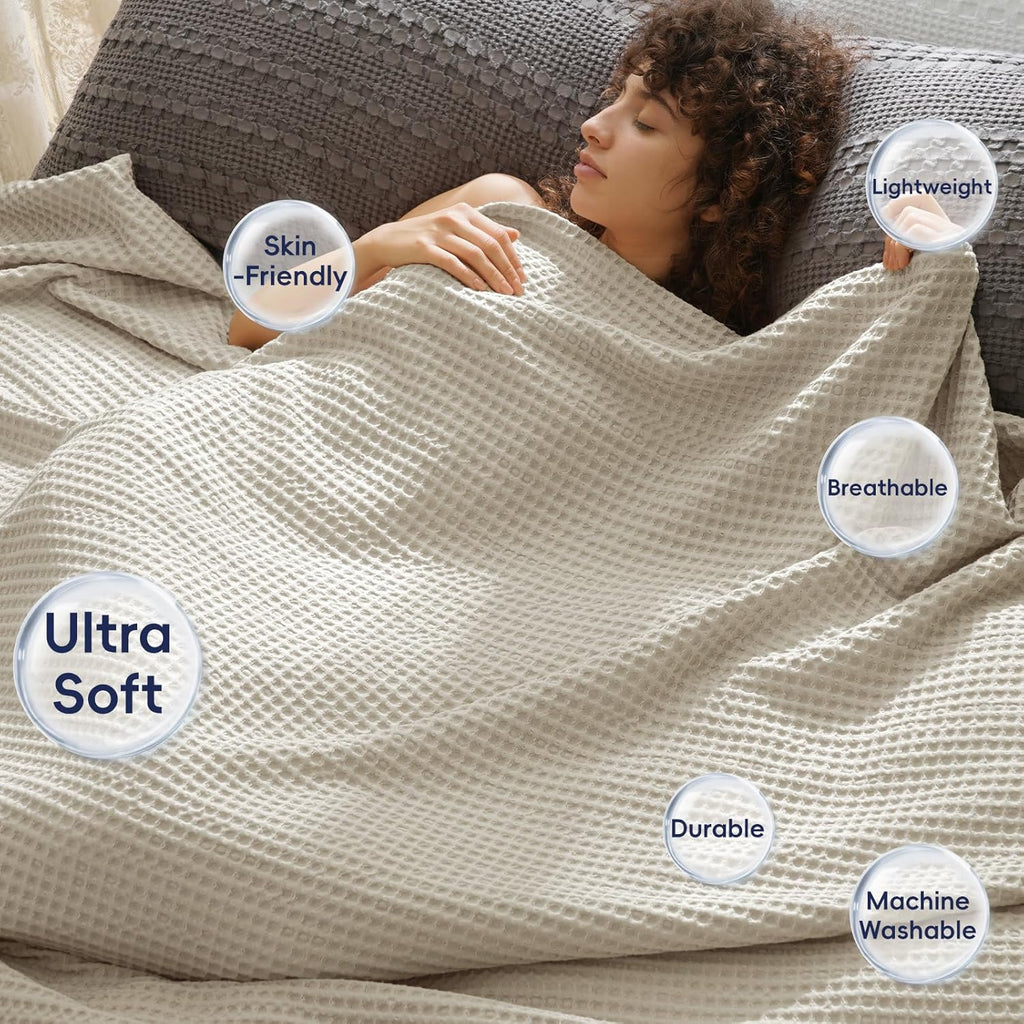 Ultra Soft Waffle Weave Blanket Throw Blanket, Lightweight Breathable Cooling Skin-Friendly Throw for Spring Summer