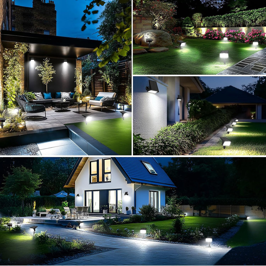 Solar Spot Lights Outdoor with 60 LED & Auto On/Off, 4 Pack Solar Lights Outdoor Waterproof IP68 with 3 Lighting