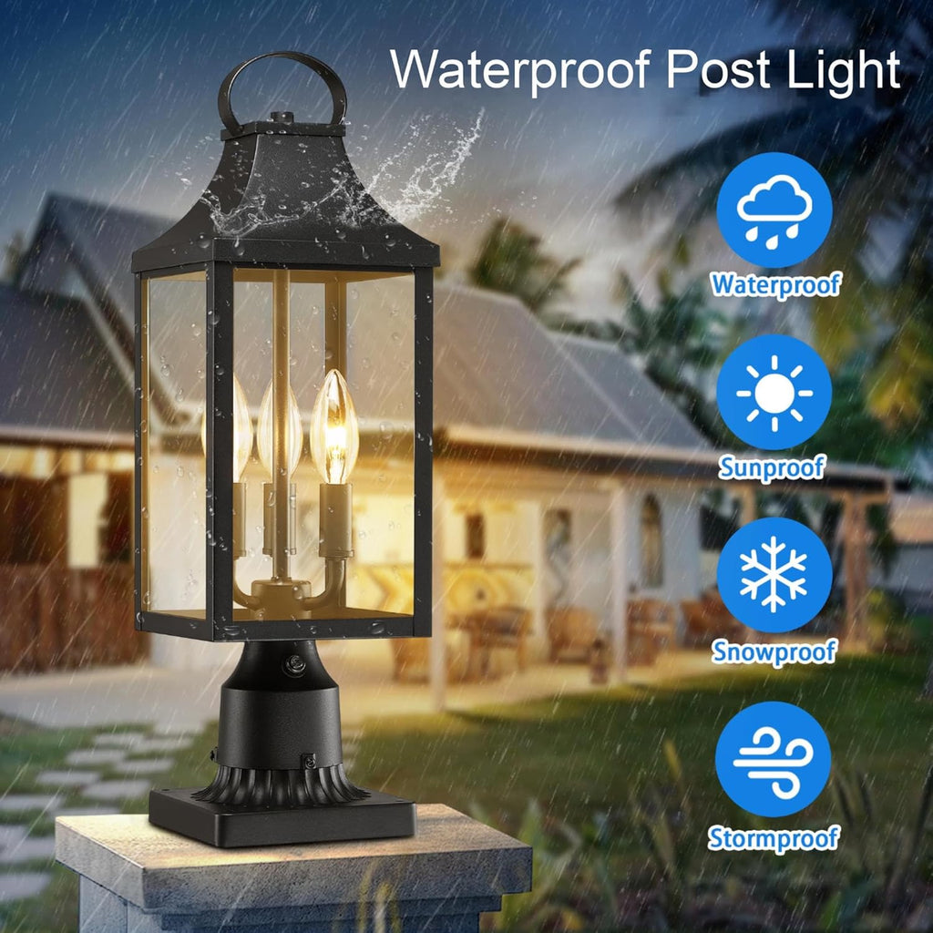 18.62'' Dusk to Dawn Post Light Outdoor, Large 3-Light Lamp Post Light Fixture