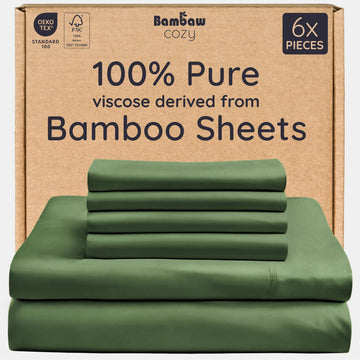 100% Viscose Derived from Bamboo Queen Sheet Set 6 Piece, Queen Size Cooling Sheets for Hot Sleepers, Super Soft