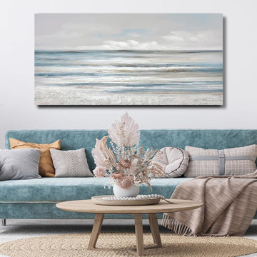 Abstract Wall Art Modern Coastal Wall Decor Textured Blue and White Sea Background Canvas Wall Art Bedroom Kitchen