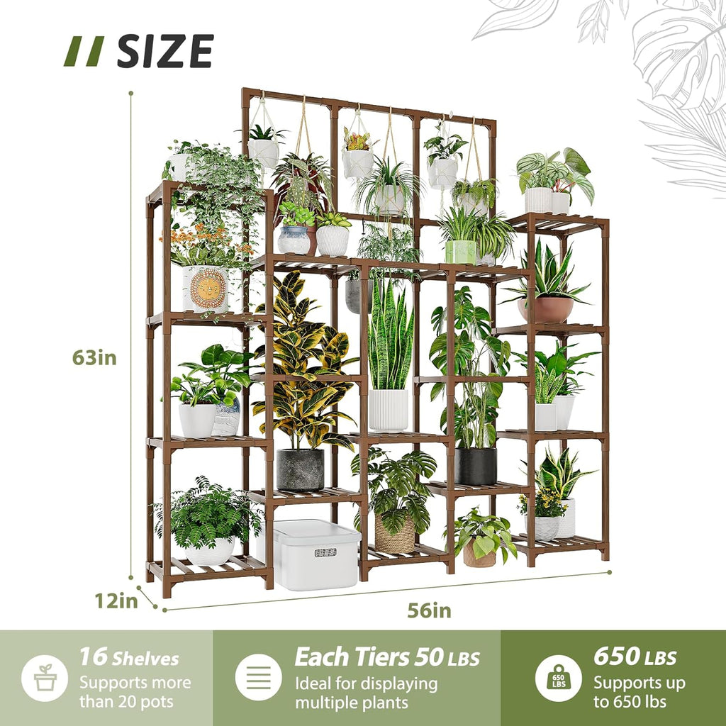 Plant Stand Indoor Outdoor 63" Tall Plant Shelf for Plants 14-Tier Large Plant Sheves Heavy Duty Plant Rack Garden
